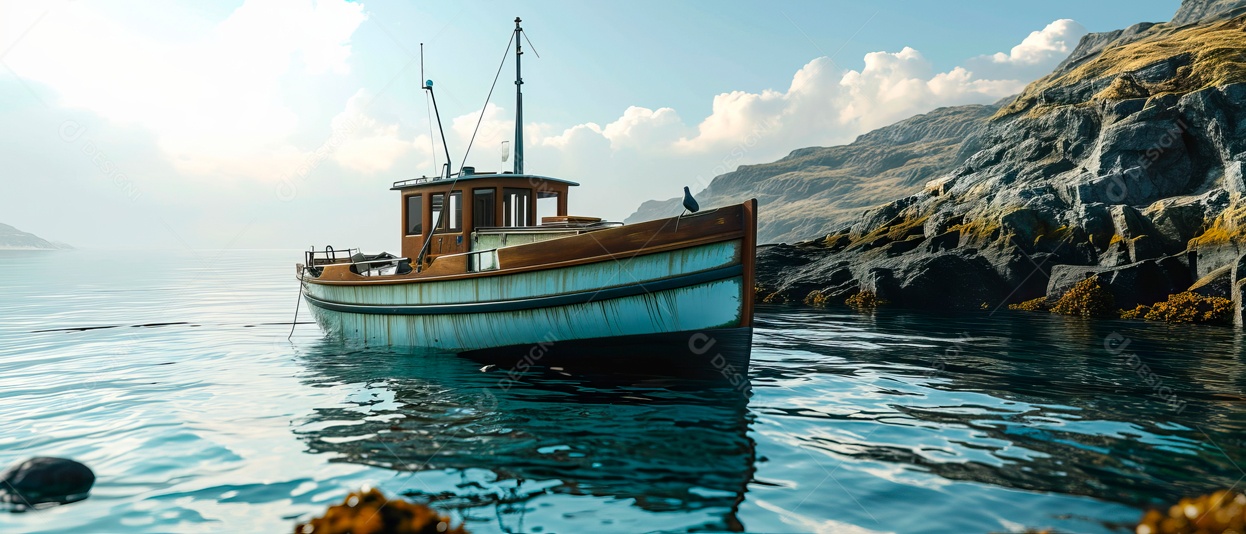 Barcos de pesca ao longo da costa no mar IA generativa.