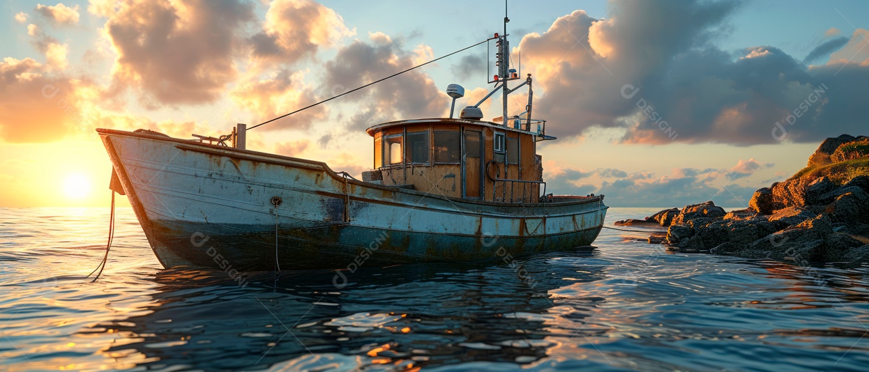 Barcos de pesca ao longo da costa no mar IA generativa.