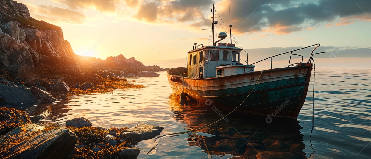 Barcos de pesca ao longo da costa no mar IA generativa.