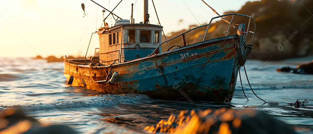 Barcos de pesca ao longo da costa no mar IA generativa.