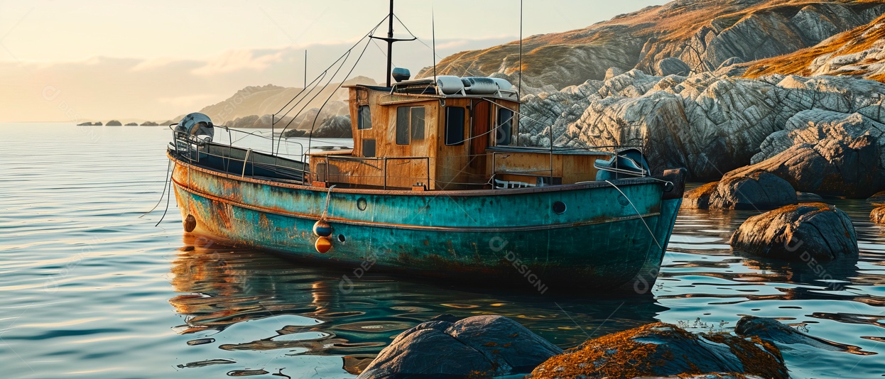 Barcos de pesca ao longo da costa no mar IA generativa.