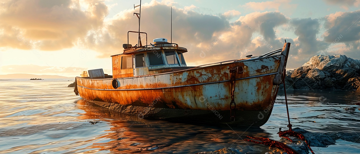 Barcos de pesca ao longo da costa no mar IA generativa.
