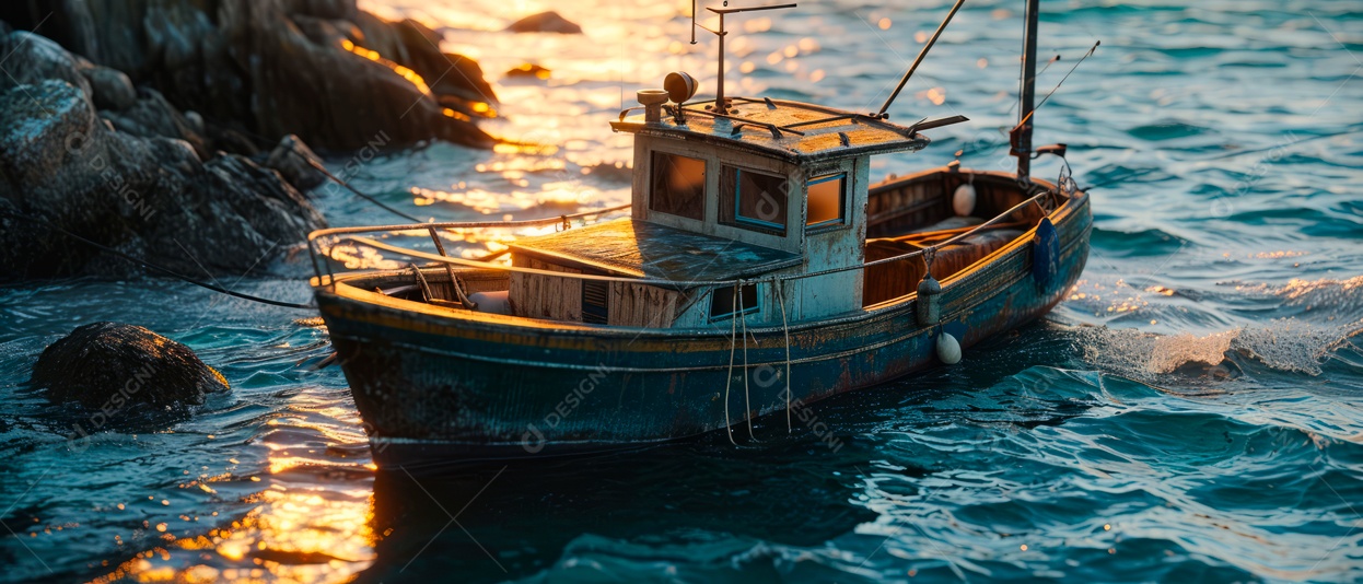 Barcos de pesca ao longo da costa no mar IA generativa.