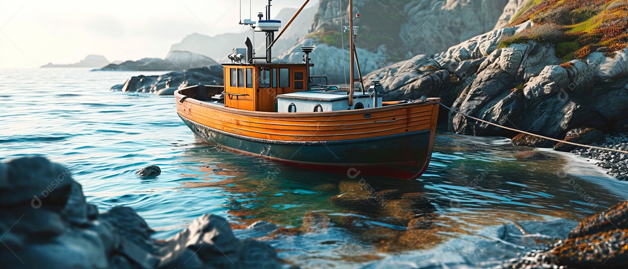 Barcos de pesca ao longo da costa no mar IA generativa.