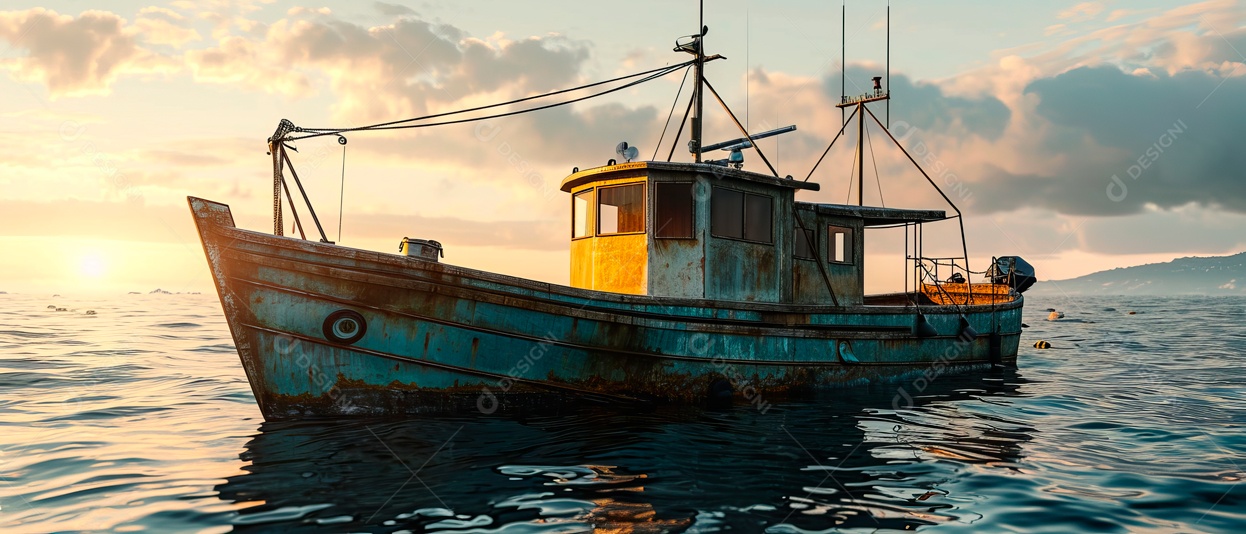 Barcos de pesca ao longo da costa no mar IA generativa.
