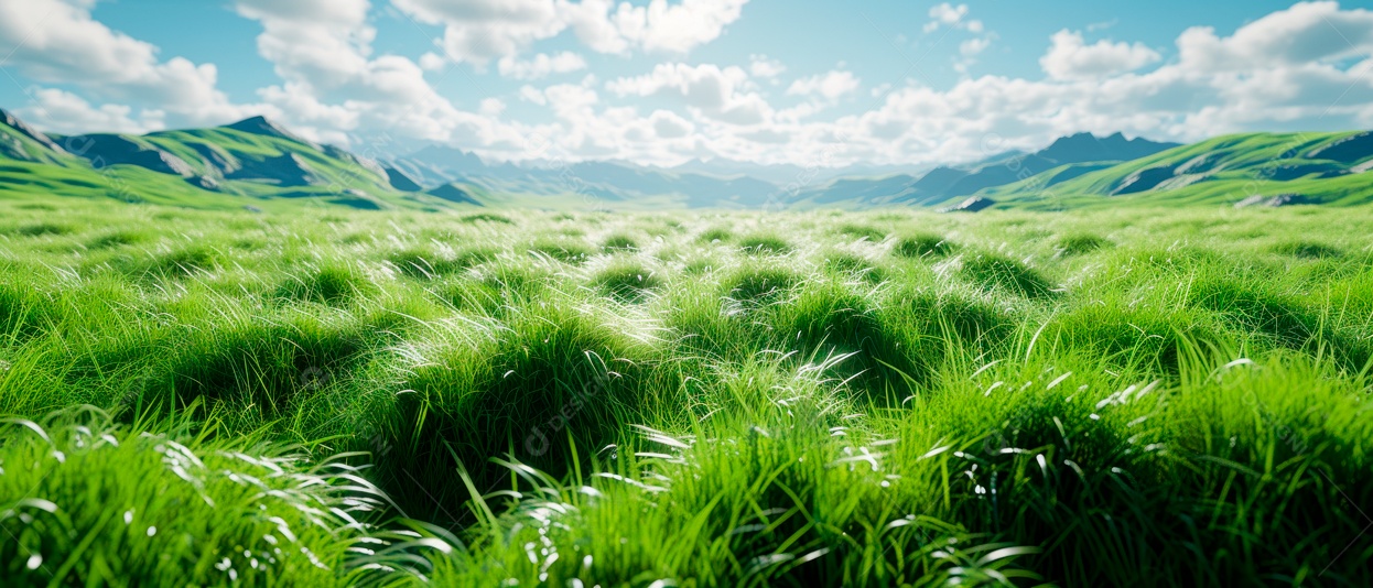 Grama realista baixo ângulo 3D fundo branco IA generativa.
