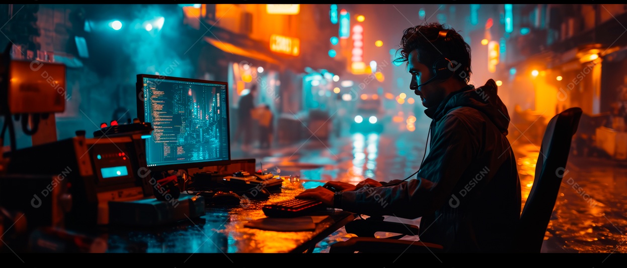 O editor está editando o vídeo no computador Generative AI.