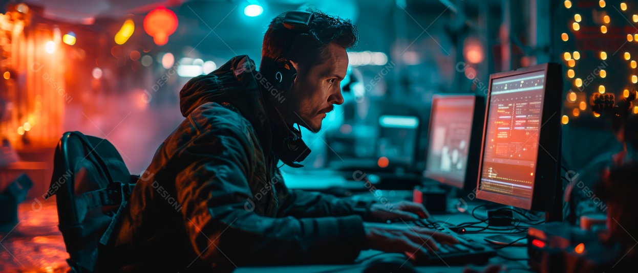 O editor está editando o vídeo no computador Generative AI.