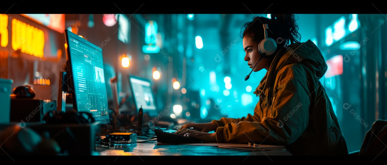 O editor está editando o vídeo no computador Generative AI.