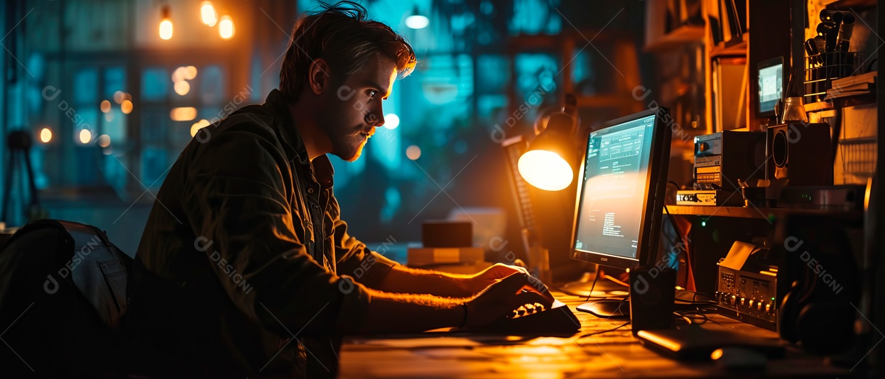 O editor está editando o vídeo no computador Generative AI.