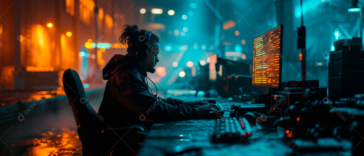 O editor está editando o vídeo no computador Generative AI.