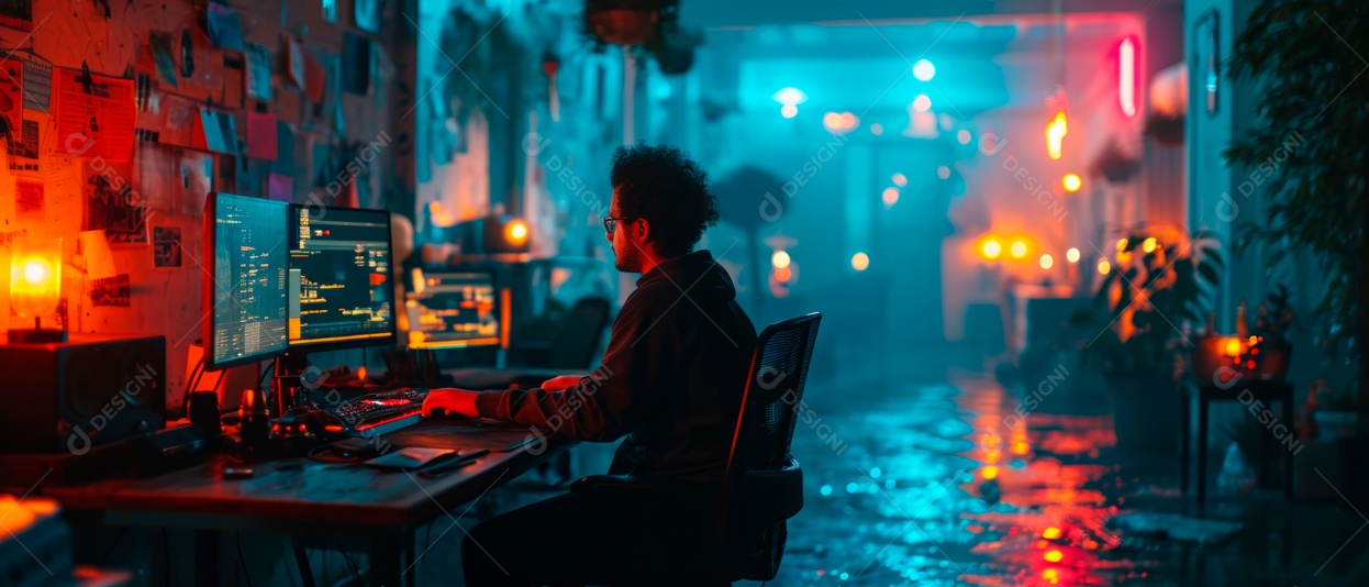 O editor está editando o vídeo no computador Generative AI.