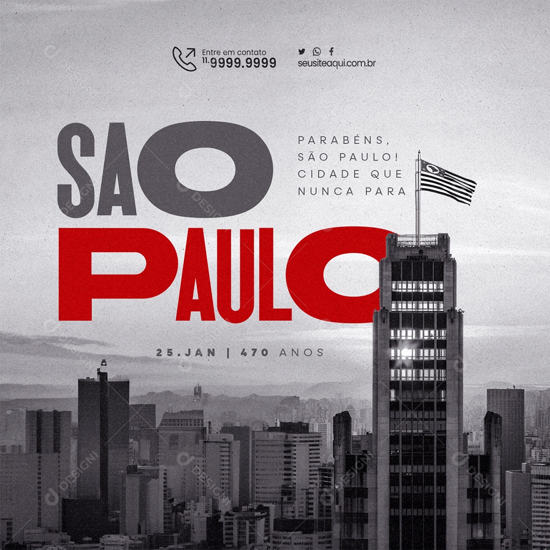 Aniversário de São Paulo 25 De Janeiro Parabéns Cidade que Nunca Para Social Media PSD Editável