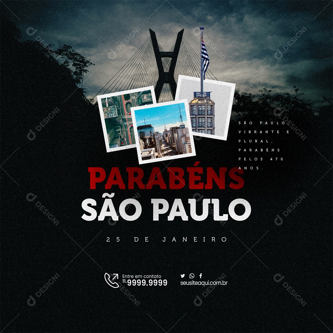 Aniversário de São Paulo Parabéns Vibrante e Plural Social Media PSD Editável