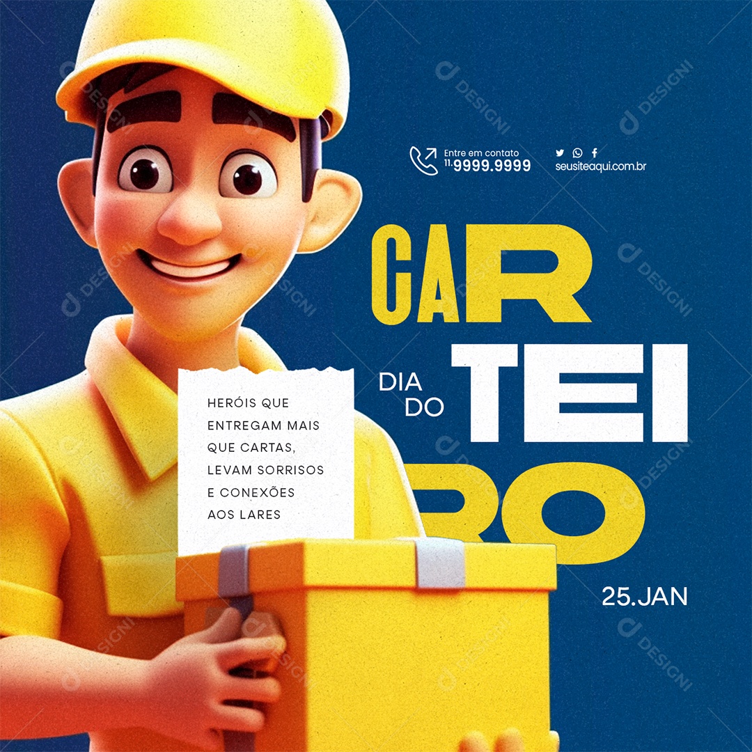 Dia do Carteiro 25 De Janeiro Heróis que Entregam mais que Cartas Social Media PSD Editável