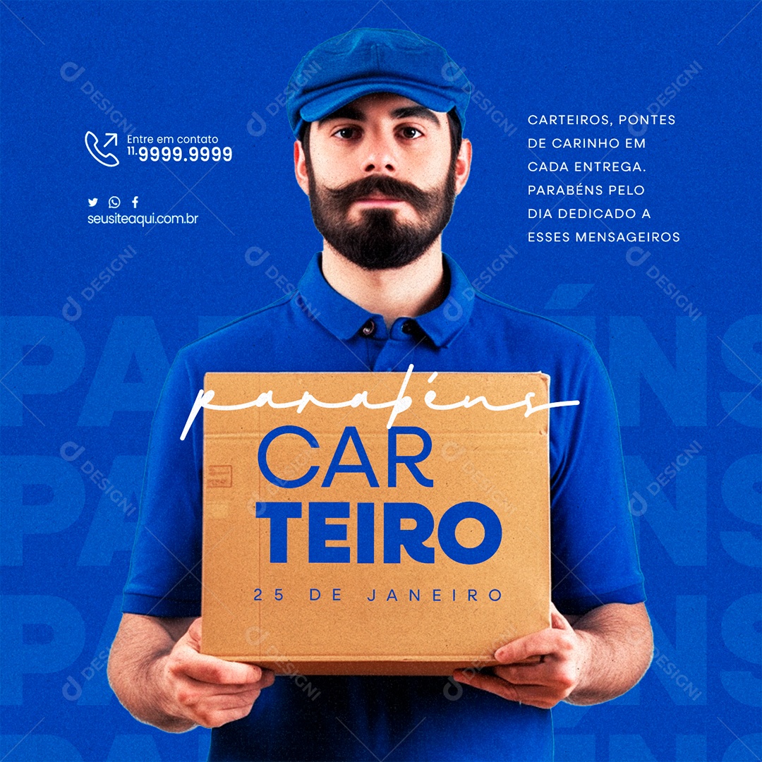 Dia do Carteiro 25 De Janeiro Parabéns Social Media PSD Editável