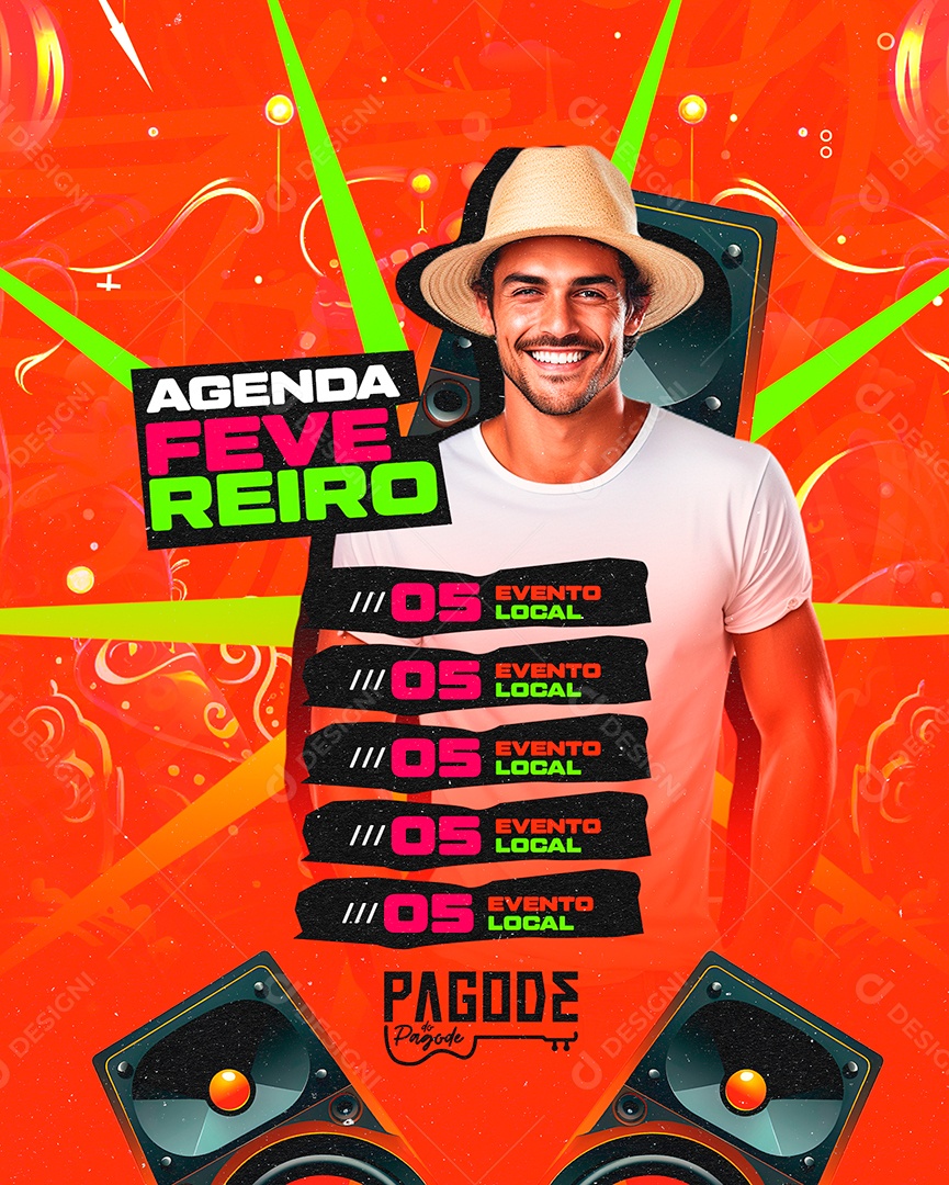 Flyer Carnaval Agenda Fevereiro Pagode do Pagode Social Media PSD Editável