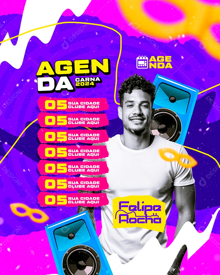 Flyer Carnaval Agenda Carna 2024 Felipe Rocha Social Media PSD Editável