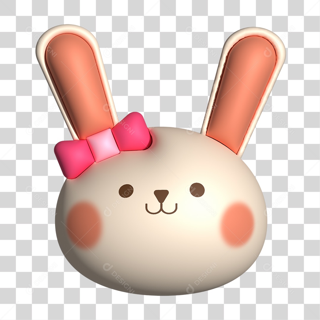 Elemento 3D Para Composição Coelho da Páscoa com Laço Rosa PNG Transparente