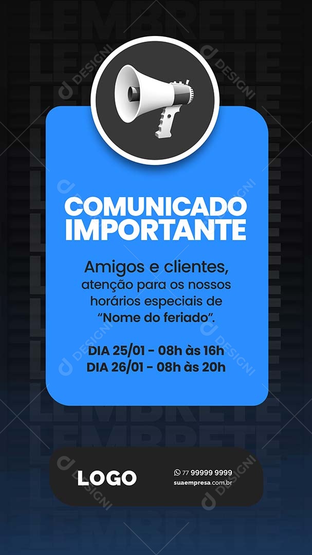 Story Comunicado Importante Amigos e Clientes Social Media  PSD Editável