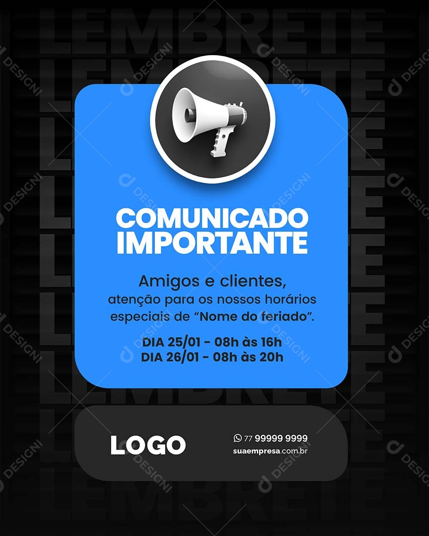 Comunicado Importante Amigos e Clientes Social Media  PSD Editável