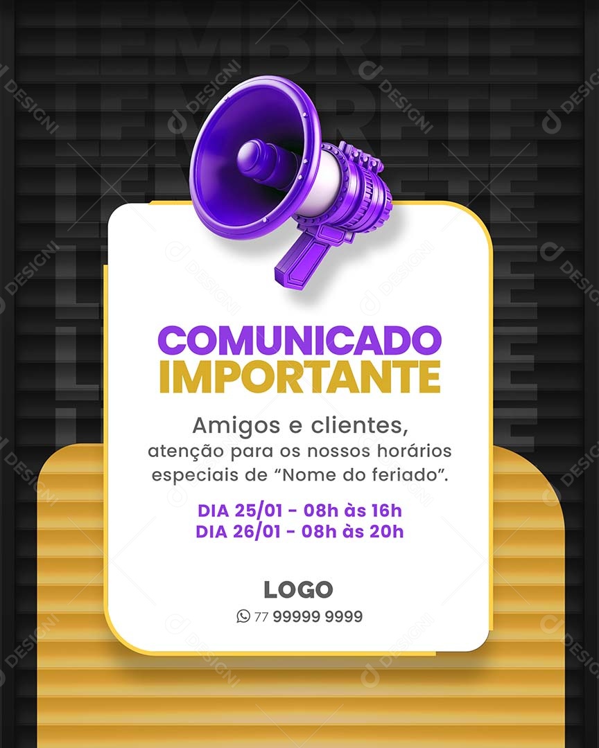 Comunicado Importante Social Media  PSD Editável
