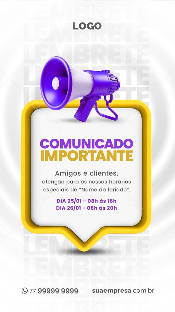 Story Comunicado Importante Amigos e Clientes Atenção Social Media PSD Editável