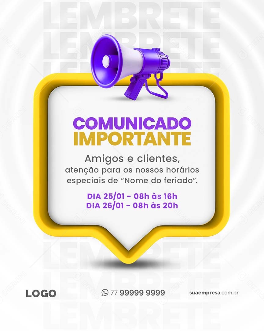 Comunicado Importante Amigos e Clientes Atenção Social Media PSD Editável