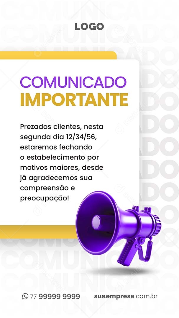 Story Comunicado Importante Social Media  PSD Editável