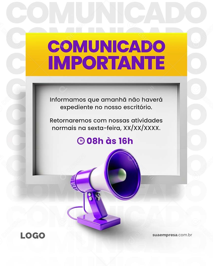 Comunicado Importante Não Haverá Expediente Social Media PSD Editável