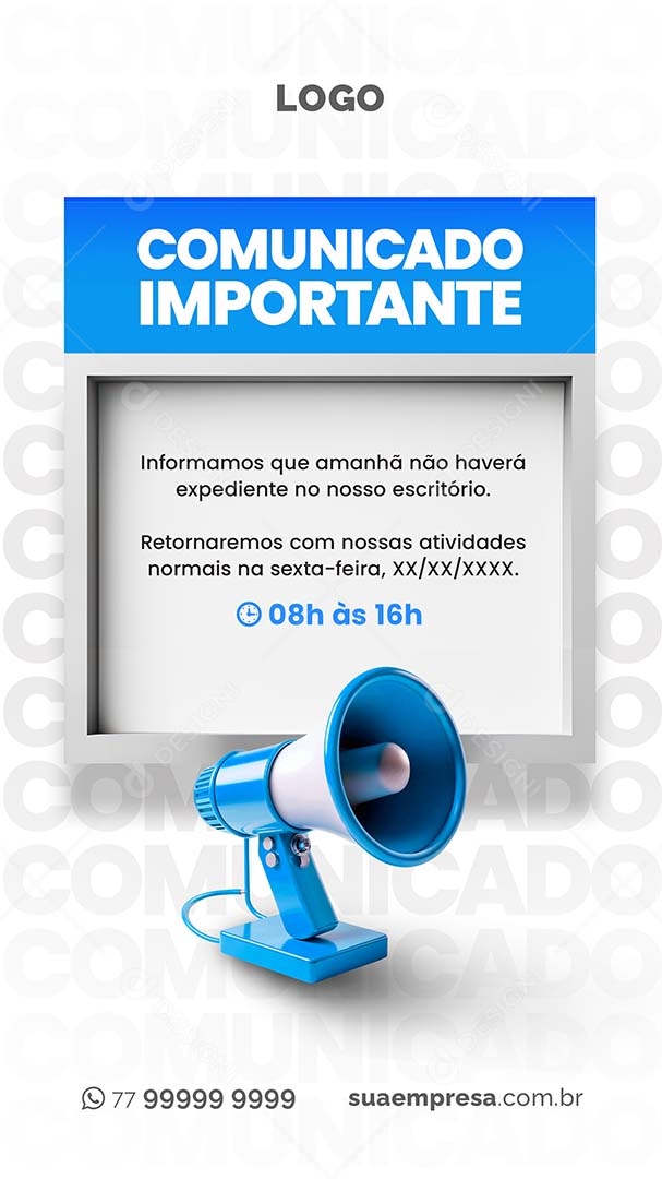 Social Media Story Comunicado Importante Não Haverá Expediente PSD Editável