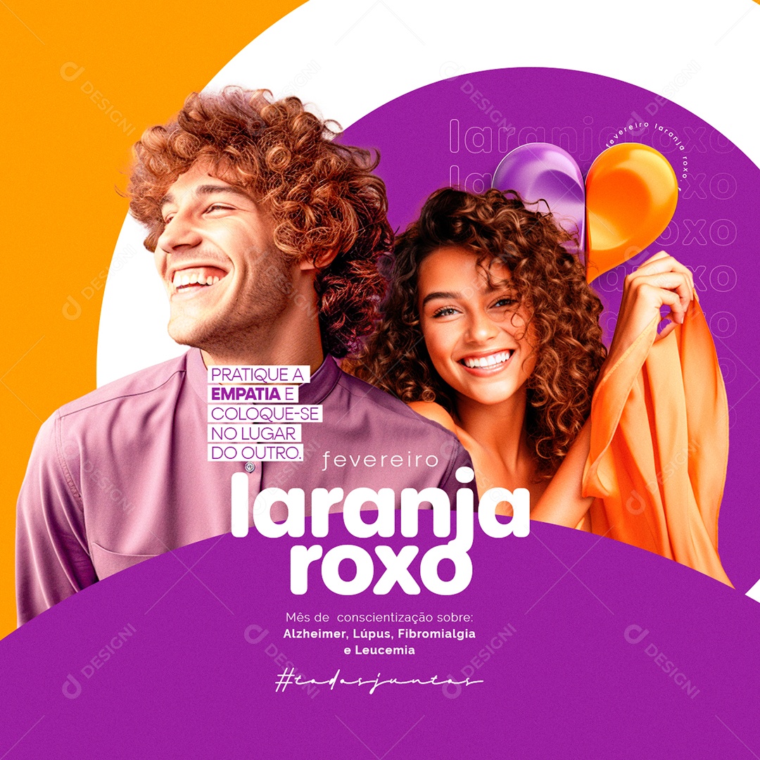 Fevereiro Laranja e Roxo Pratique Empatia e Coloque se no Lugar do Outro Social Media PSD Editável