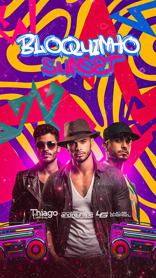 Story Flyer Carnaval Bloquinho Sunset Thiago Cunha Andre Filipe Lucas Gabriel Social Media PSD Editável
