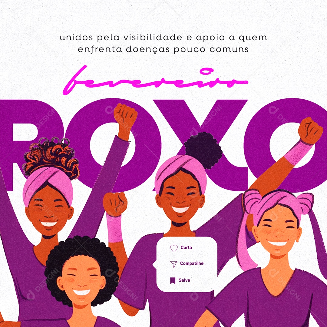 Fevereiro Roxo Unidos e apoio a quem enfrenta doenças Social Media PSD Editável