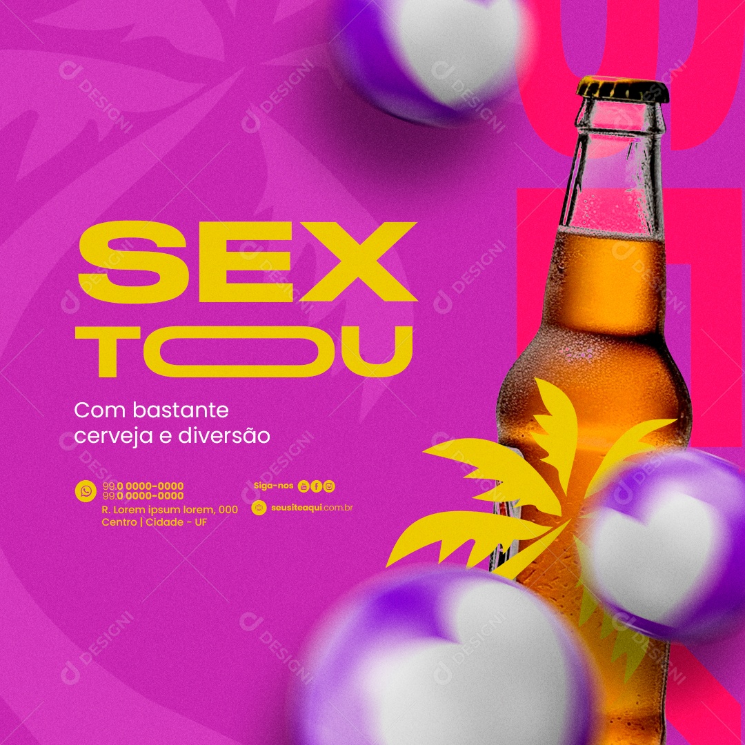 Cervejaria Sextou Com bastante cerveja e diversão Social Media PSD Editável