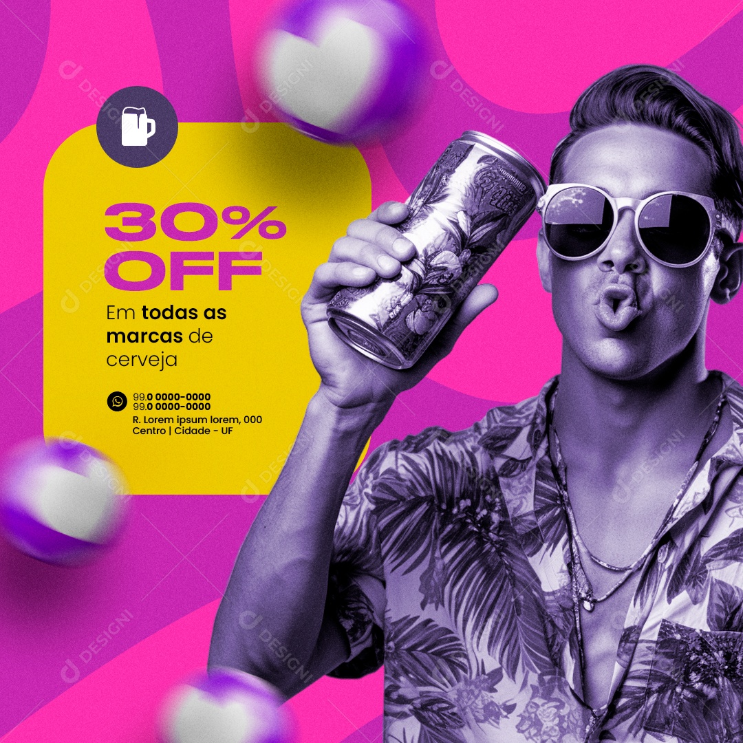 Cervejaria 30% Off Em todas as marcas de cerveja Social Media PSD Editável