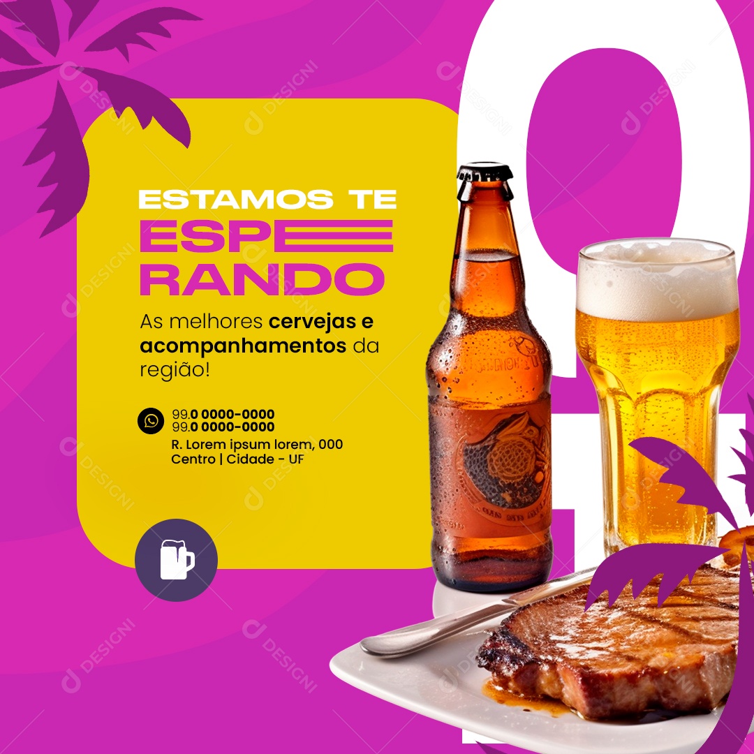 Cervejaria Estamos Te Esperando As melhores cervejas e acompanhamentos Social Media PSD Editável