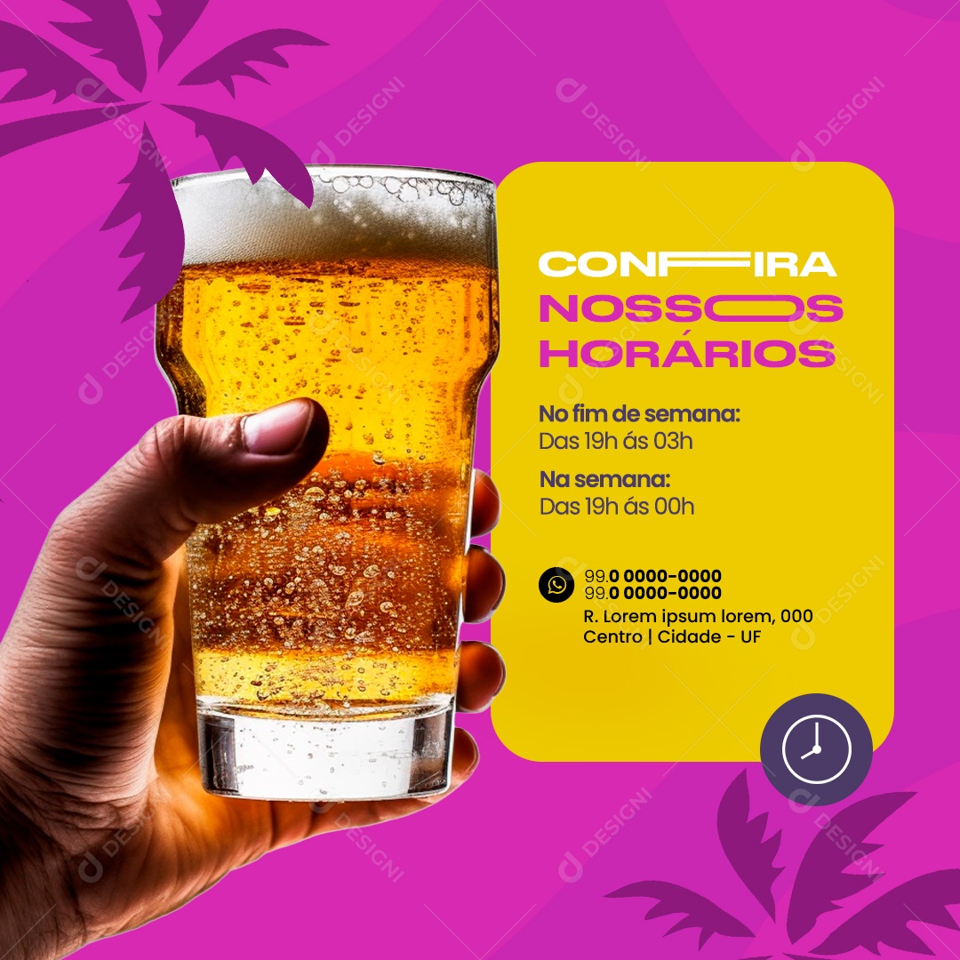 Cervejaria Confira nossos Horários no Fim de semana na semana Social Media PSD Editável