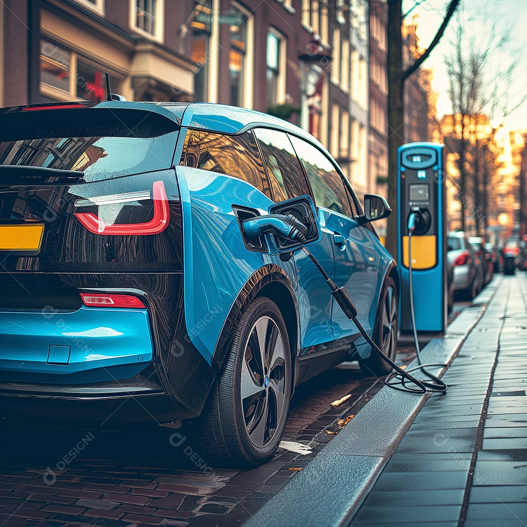 Carro elétrico sendo recarregado na estação de carregamento EV