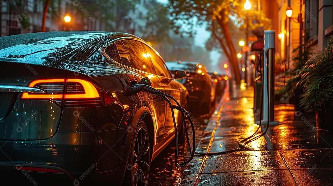 Carro elétrico sendo recarregado na estação de carregamento EV