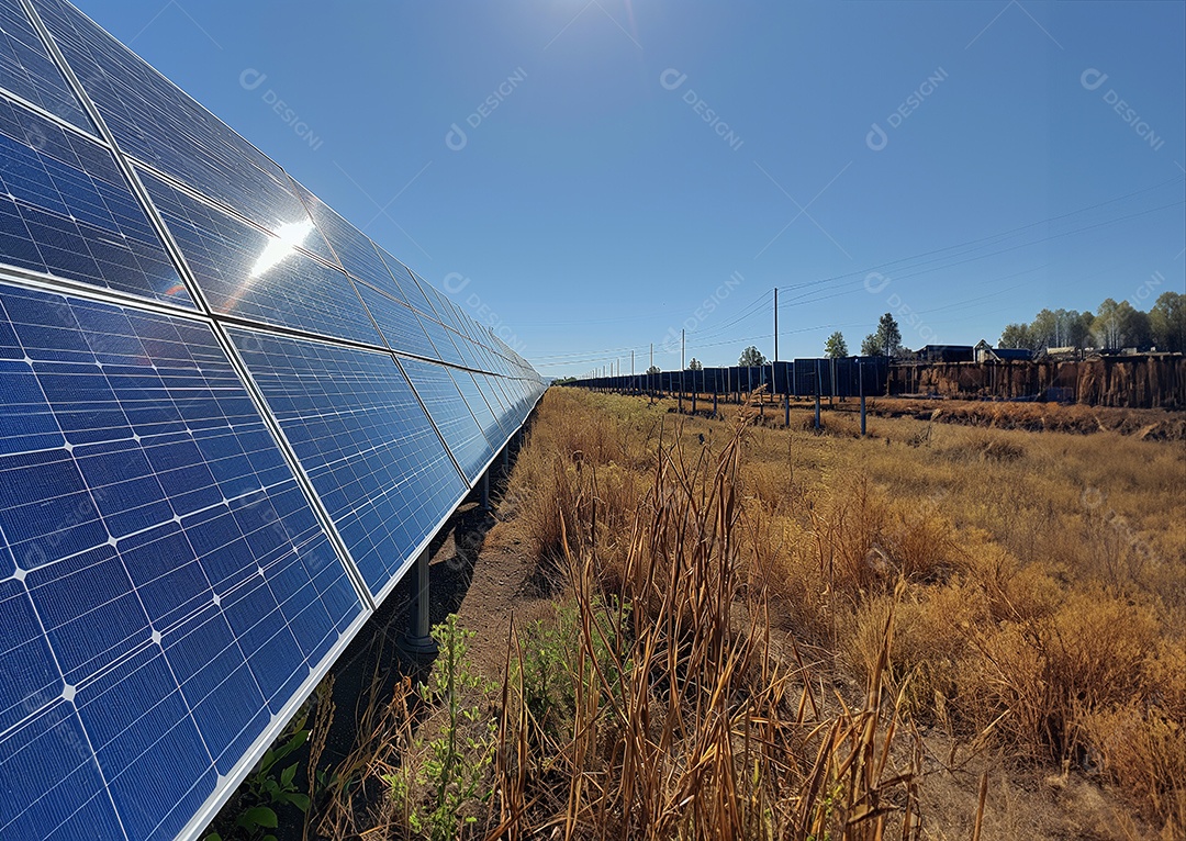 Placas solar em uma campo gerando energia