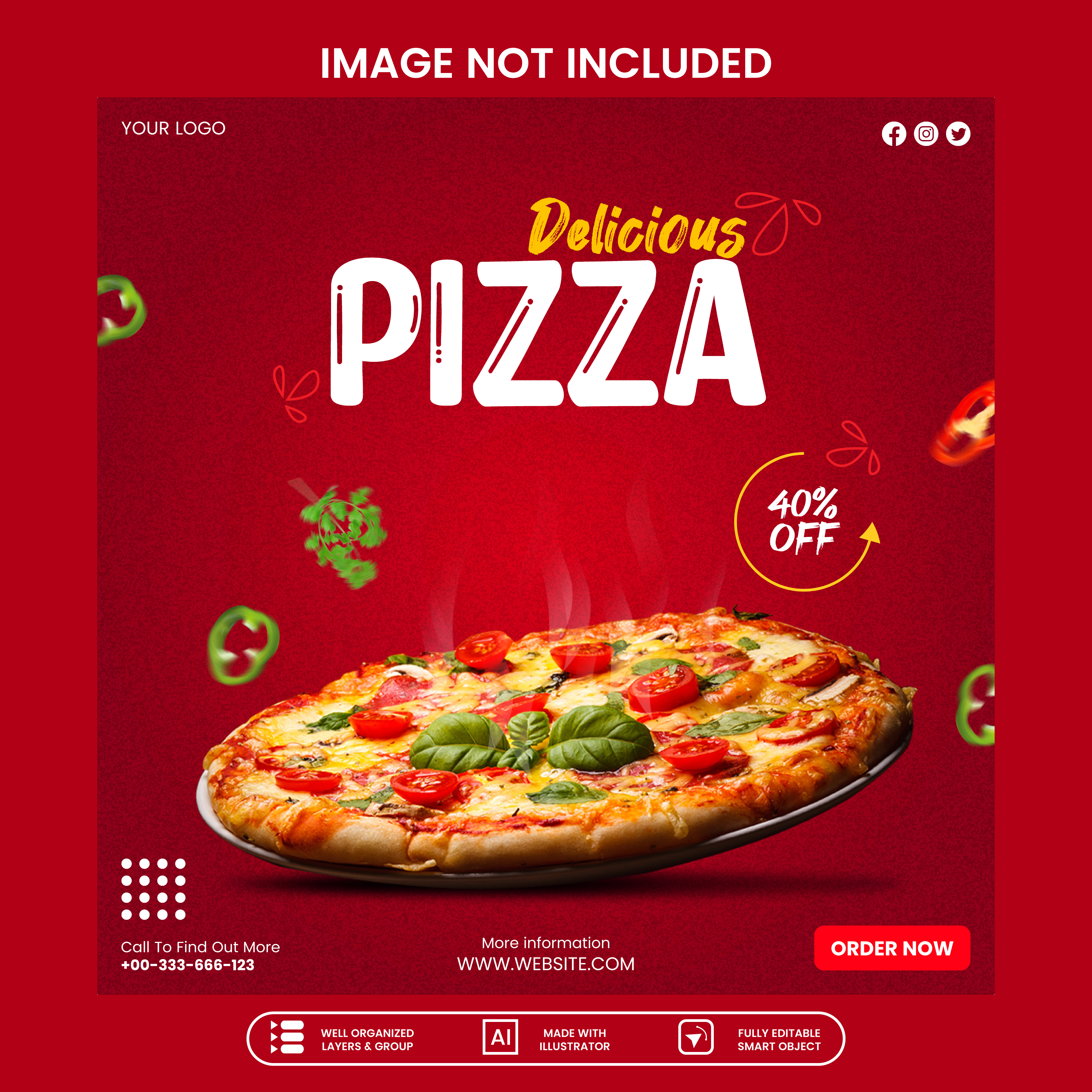Deliciosa Pizza Ilustração Vetor EPS