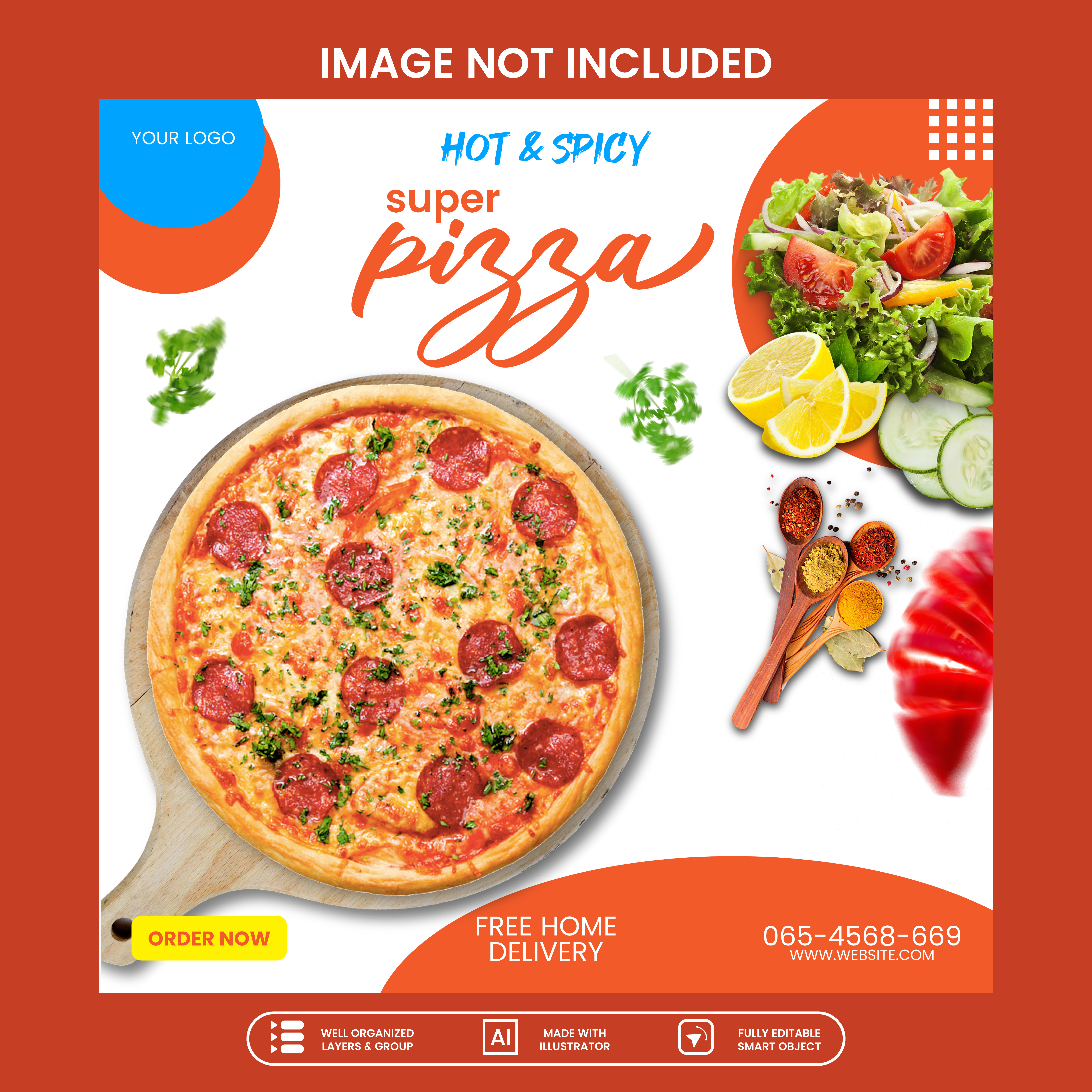 Super Pizza Quente e Picantes Ilustração Vetor EPS