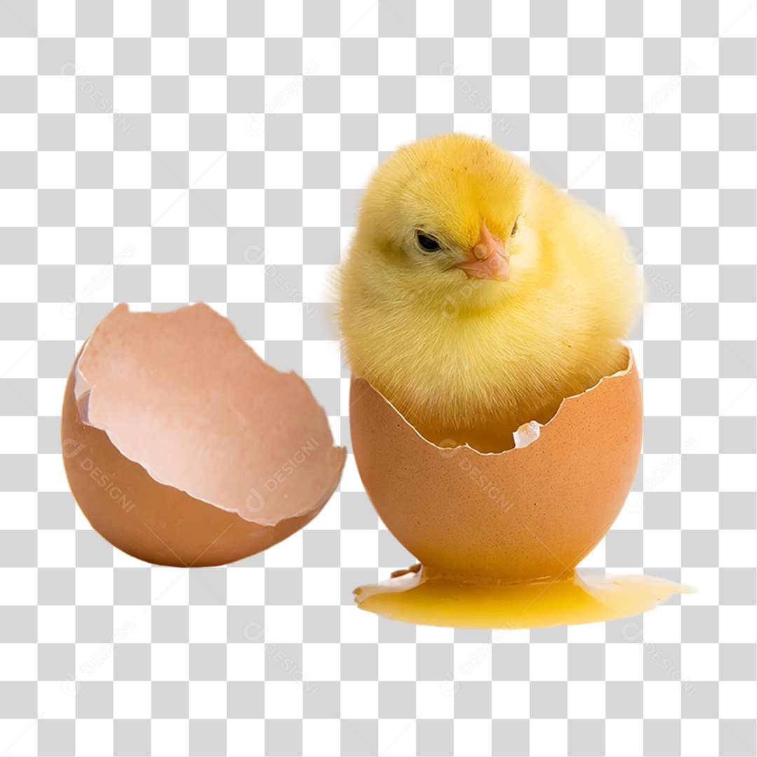 Pintinho Amarelo Saindo do Ovo PNG Transparente