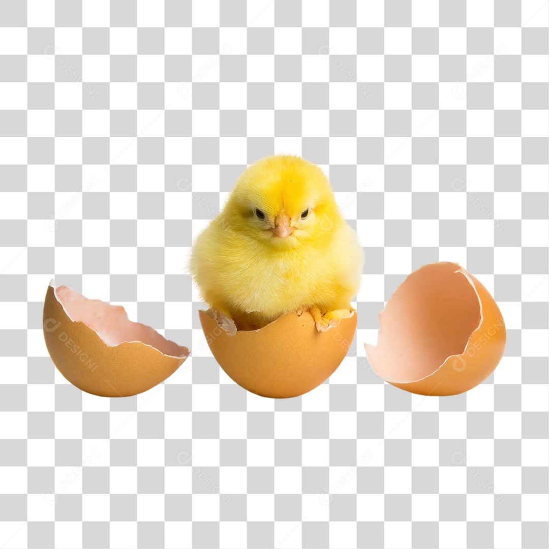Pintinho Amarelo Saindo do Ovo PNG Transparente