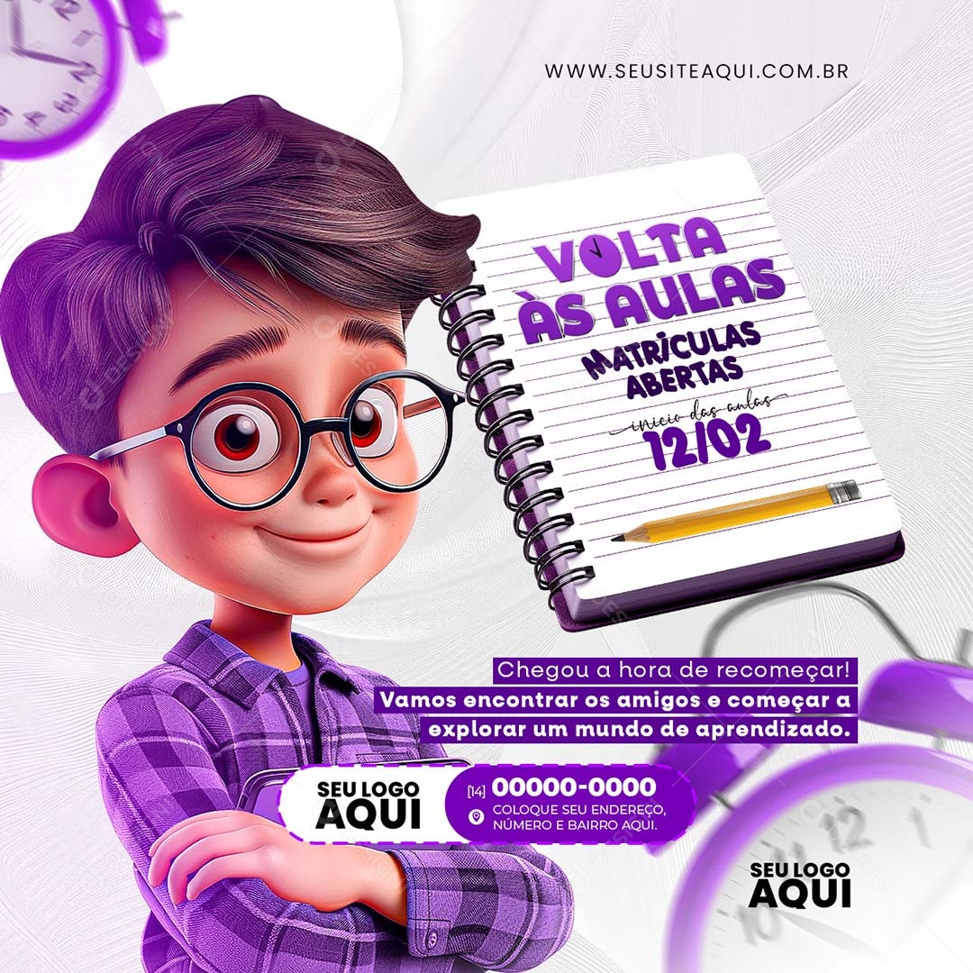 Volta às Aulas Chegou a Hora de Recomeçar Social Media PSD Editável
