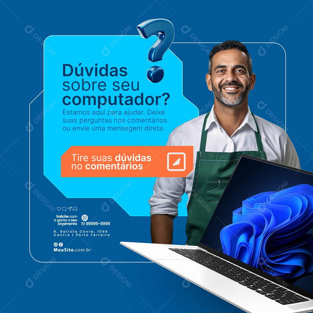 Técnico De Informática Dúvidas sobre seu computador Social Media PSD Editável