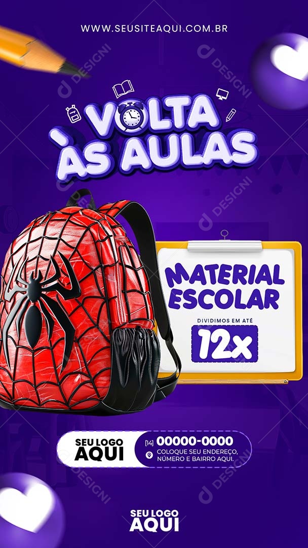Story Volta às Aulas Material Escolar Dividimos em Até 12X Social Media PSD Editável