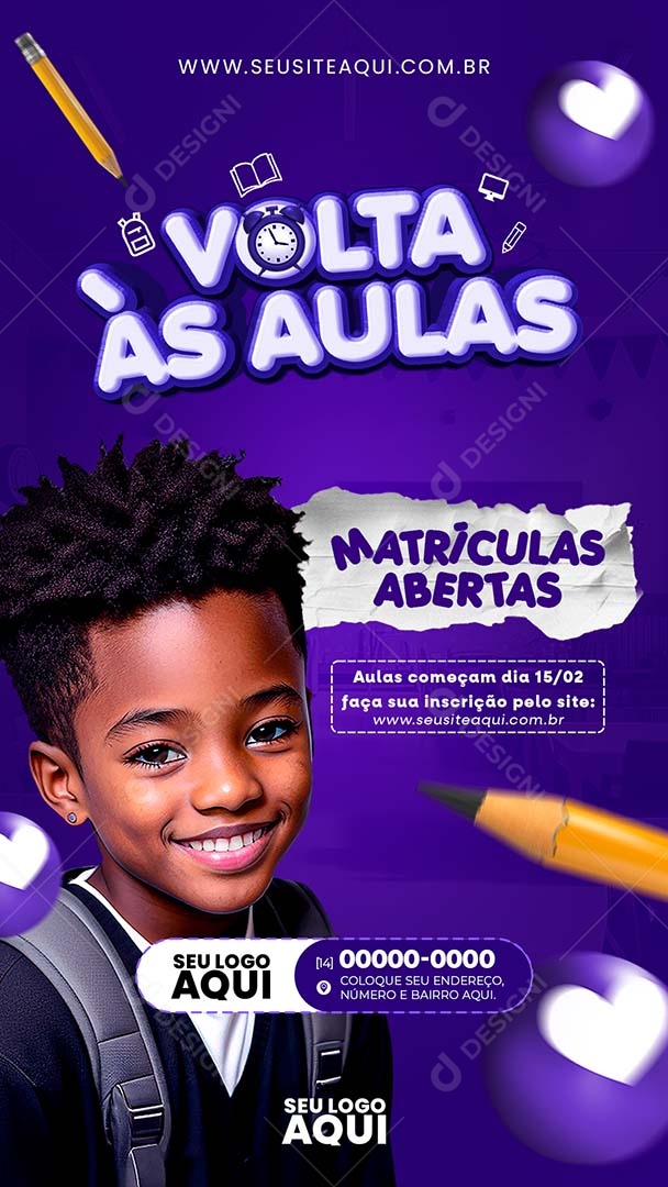 Story Volta às Aulas Matrículas Abertas Social Media PSD Editável