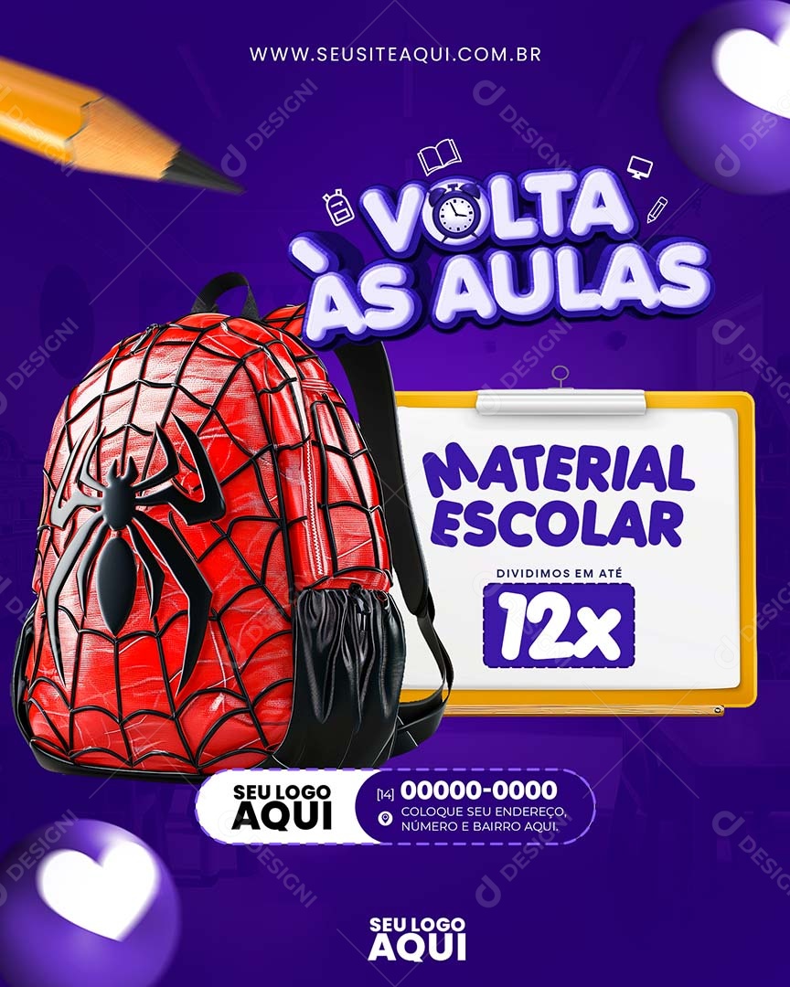 Volta às Aulas Material Escolar Dividimos em Até 12X Social Media PSD Editável